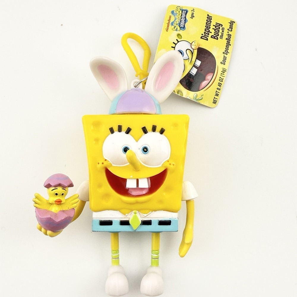 Vtg‎ SpongeBob Easter Candy Dispenser Bag Clip 2004 Nickelodeon Egg Chick NWT